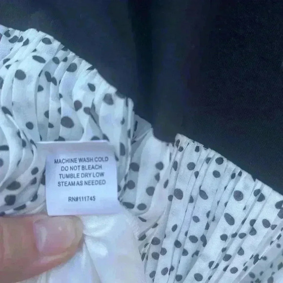 WD.NY Black Pleated Skirt Polka Dot Dress SZ L - Picture 7 of 7